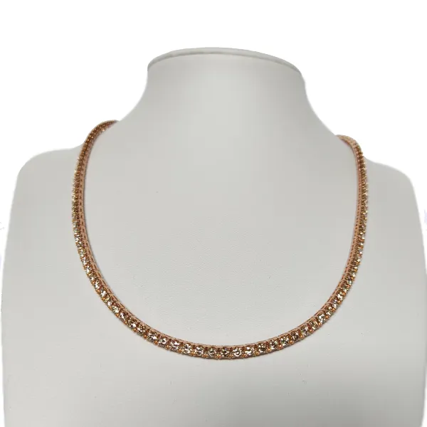 Girocollo Tennis in oro rosa con diamanti brown 