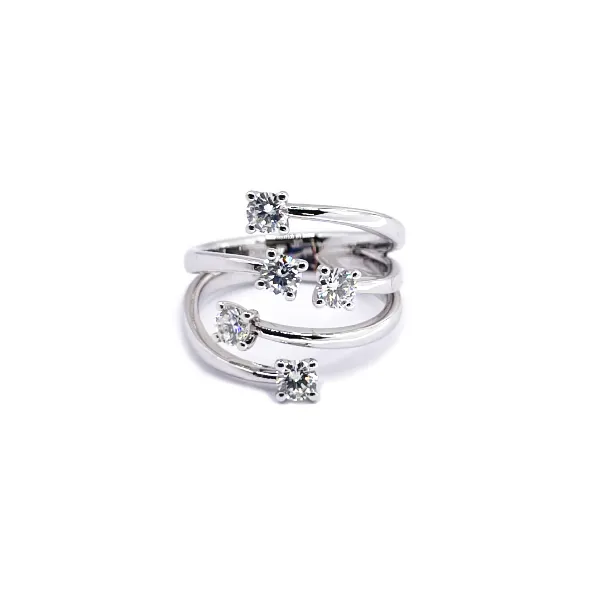 Anello Fantasy in oro bianco  18kt con 5 diamanti