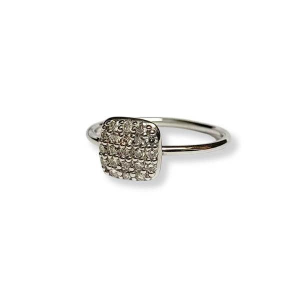 Anello Quadrato Pavè in oro bianco 18 Kt con diamanti ct. 0,30