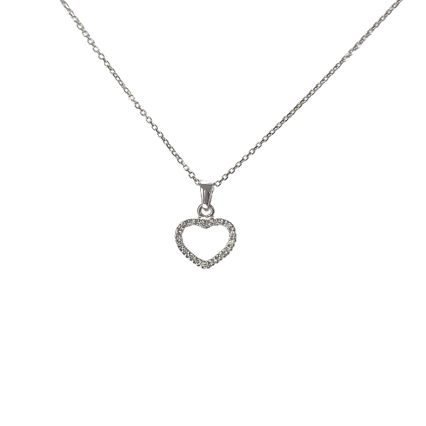 Collana pendente Cuore in oro bianco 18 Kt con diamanti ct. 0,12.