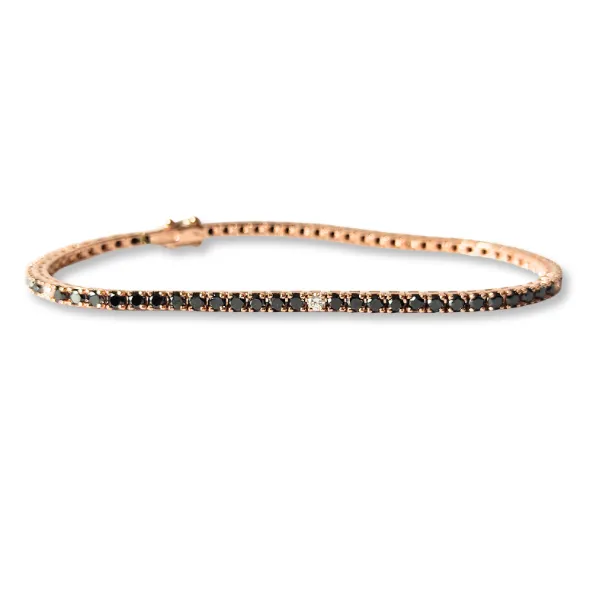 Bracciale Tennis in oro Rosa 18 Kt con diamanti Neri e Bianchi 
