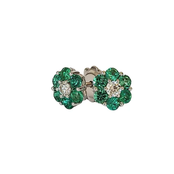 Orecchini Fiore in oro bianco 18 kt con smeraldi e diamante