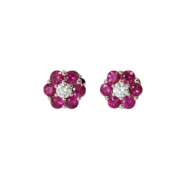 Orecchini Fiore in oro bianco 18 kt con Rubini e diamante