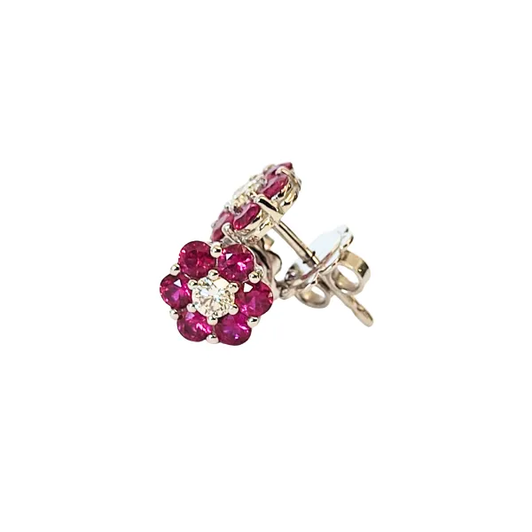 Orecchini Fiore in oro bianco 18 kt con Rubini e diamante 2