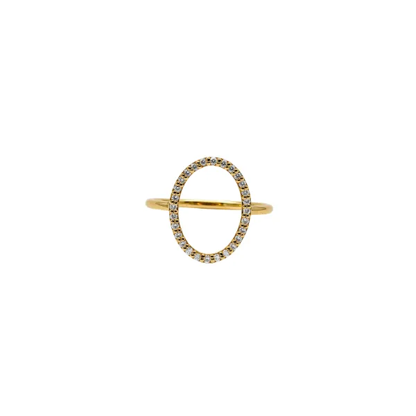 Anello con Ovale in oro giallo 18 Kt con diamanti 0,18 ct