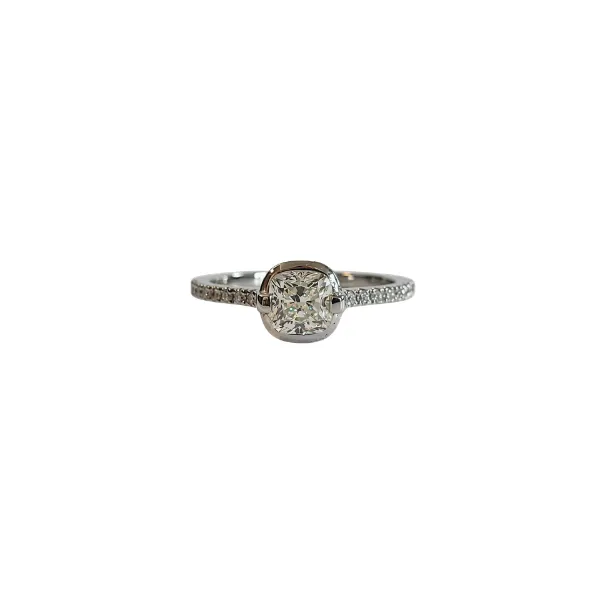 Solitario In oro bianco 18 Kt con diamante centrale 1,02 ct e diamanti sul gambo 0,16 ct