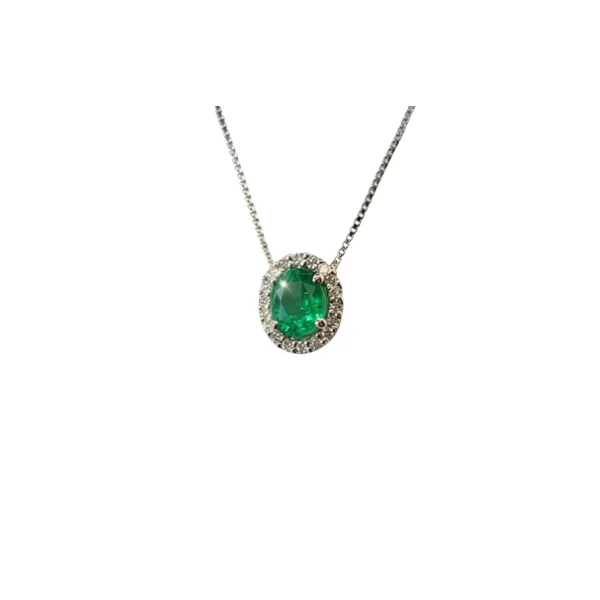 Collana in oro bianco 18 Kt con smeraldo 0,33 ct e diamanti 0,07 ct