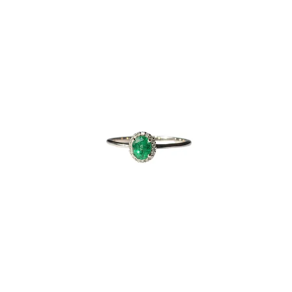 Anello in oro bianco 18 Kt con Smeraldo 0,33 ct e diamanti 0,07 ct
