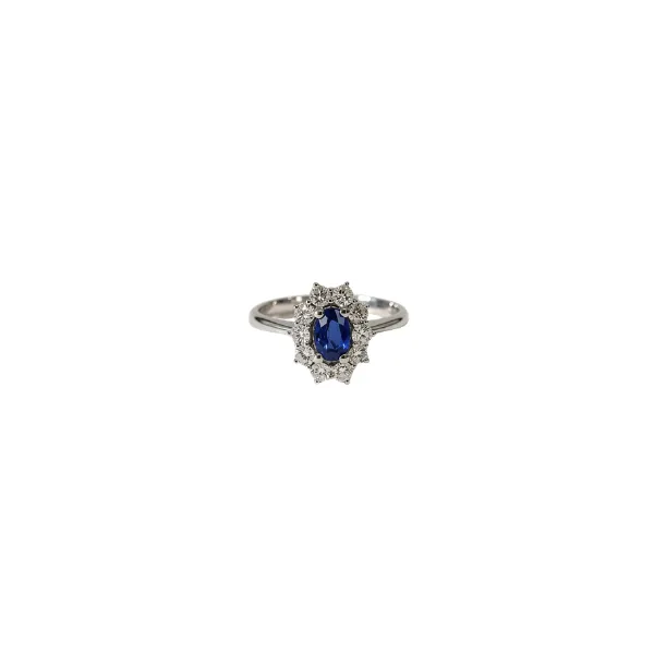 Anello in oro bianco 18 Kt con Zaffiro 0,32 ct e diamanti 0,52 ct