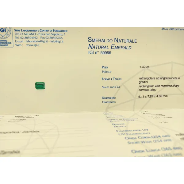 Smeraldo naturale 1,42 ct IGI